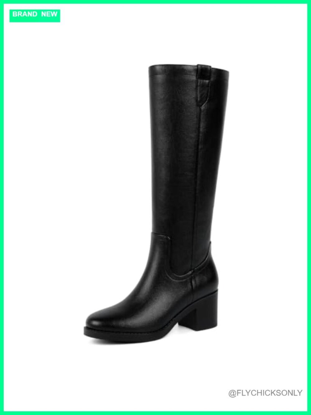 Faux Leather Knee High Boots Chunky Block Heel Round Toe Zip Tall Boots